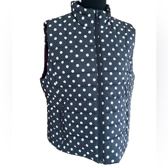LOFT gray/white polka dot zip front vest, size L - Picture 4 of 7